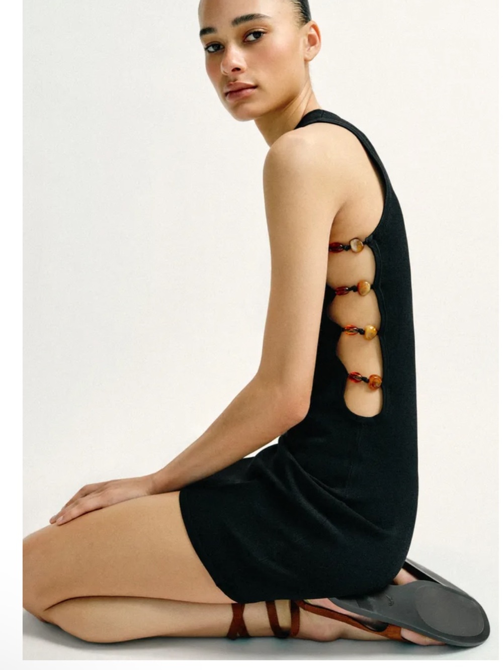 Zara Black Mini Dress with Tortoiseshell Ring Side Detail